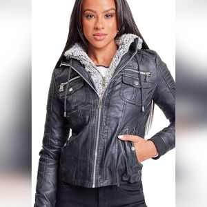 Women's Black Realistic Faux Leather Jacket .pit To Pit 19"